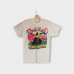 Vintage 1987 Pink Floyd Tee Size S White Neon Print Screen Stars Single Stitch